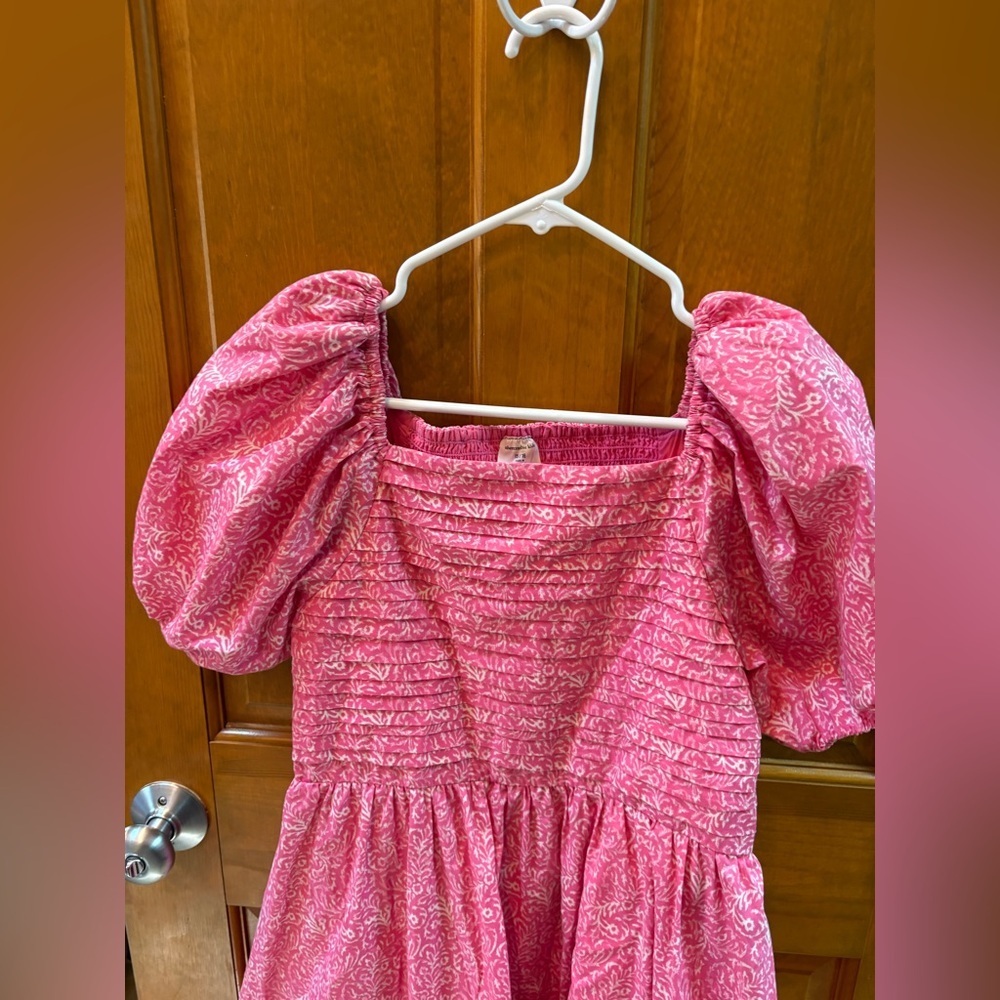 Abercrombie Kids Girls Emerson Puff Sleeve Mini Dress Pink & White Size 15/16 - Picture 3 of 6